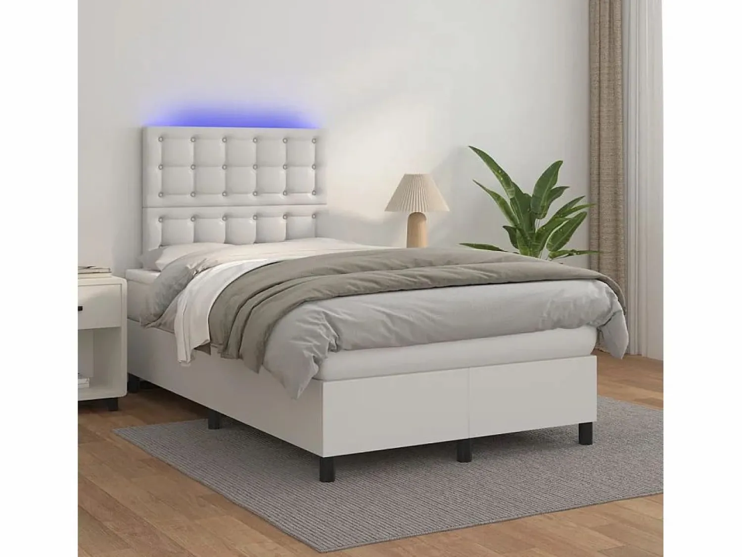 Clicnbuy Cama box spring colchón y LED cuero sintético blanco 120x190 cm