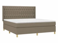 Clicnbuy Cama box spring colchón y luces LED tela gris taupe 180x200 cm