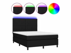 Best Cama box spring colchón y luces LED tela negro 140x190 cm Somier - 140X190Cm