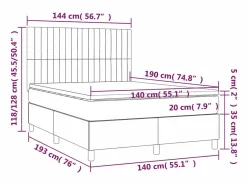 Best Cama box spring colchón y luces LED tela negro 140x190 cm Somier - 140X190Cm