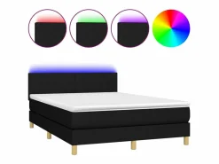 Clicnbuy Cama box spring colchón y luces LED tela negro 140x190 cm