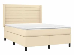 Clicnbuy Cama box spring colchón y luces LED tela crema 140x190 cm