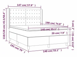 Online Clicnbuy Cama box spring colchón y luces LED tela gris claro 140x190 cm