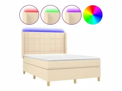 Sale Cama box spring colchón y luces LED tela crema 140x190 cm Somier - 140X190Cm