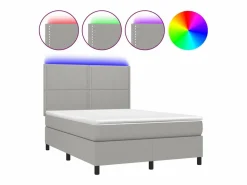 Clicnbuy Cama box spring colchón y luces LED tela gris claro 140x190 cm