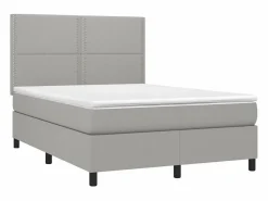 Clicnbuy Cama box spring colchón y luces LED tela gris claro 140x190 cm