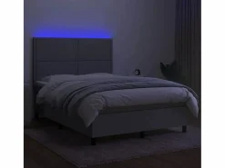 Clicnbuy Cama box spring colchón y luces LED tela gris claro 140x190 cm