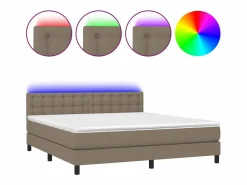 Discount Cama box spring colchón y luces LED tela gris taupe 180x200 cm Somier - 180X200Cm