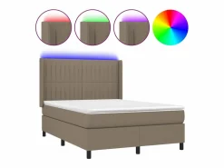 Best Clicnbuy Cama box spring colchón y luces LED tela gris taupe 140x200 cm