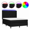 Clicnbuy Cama box spring colchón y luces LED tela negro 140x190 cm