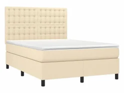 Clearance Cama box spring colchón y luces LED tela crema 140x190 cm Somier - 140X190Cm