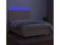 Clearance Cama box spring colchón y luces LED tela crema 140x190 cm Somier - 140X190Cm
