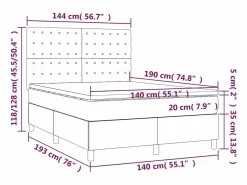Clearance Cama box spring colchón y luces LED tela crema 140x190 cm Somier - 140X190Cm