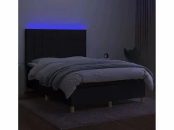 New Clicnbuy Cama box spring colchón y luces LED tela negro 140x190 cm