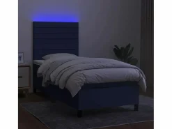 Online Cama box spring colchón y luces LED tela azul 90x190 cm Somier - 90X190Cm