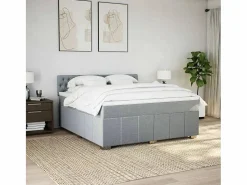 Clicnbuy Cama box spring con colchón tela claro 180x200 cm Gris
