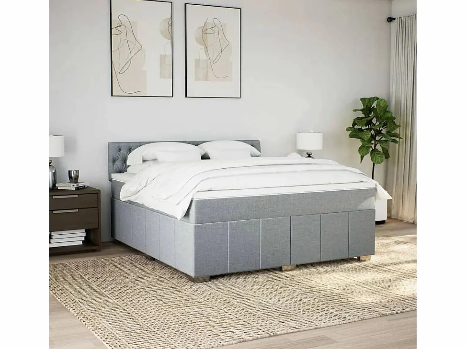 Clicnbuy Cama box spring con colchón tela claro 180x200 cm Gris