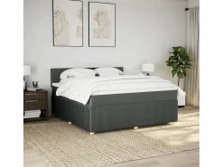 Clicnbuy Cama box spring con colchón tela oscuro 180x200 cm