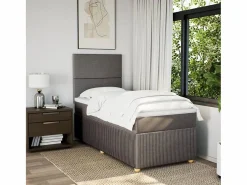 Clearance Cama box spring con colchón tela gris taupe 90x190 cm Somier - 90X190Cm