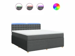 Clicnbuy Cama box spring con colchón tela oscuro 180x200 cm
