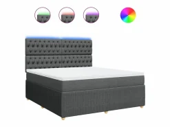 Clicnbuy Cama box spring con colchón tela oscuro 180x200 cm