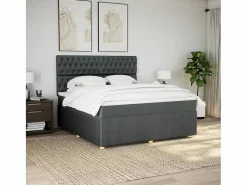 Clicnbuy Cama box spring con colchón tela oscuro 180x200 cm
