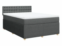 Clicnbuy Cama box spring con colchón tela oscuro 140x190 cm