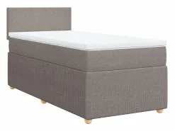 Outlet Cama box spring con colchón tela gris taupe 90x190 cm Somier - 90X190Cm