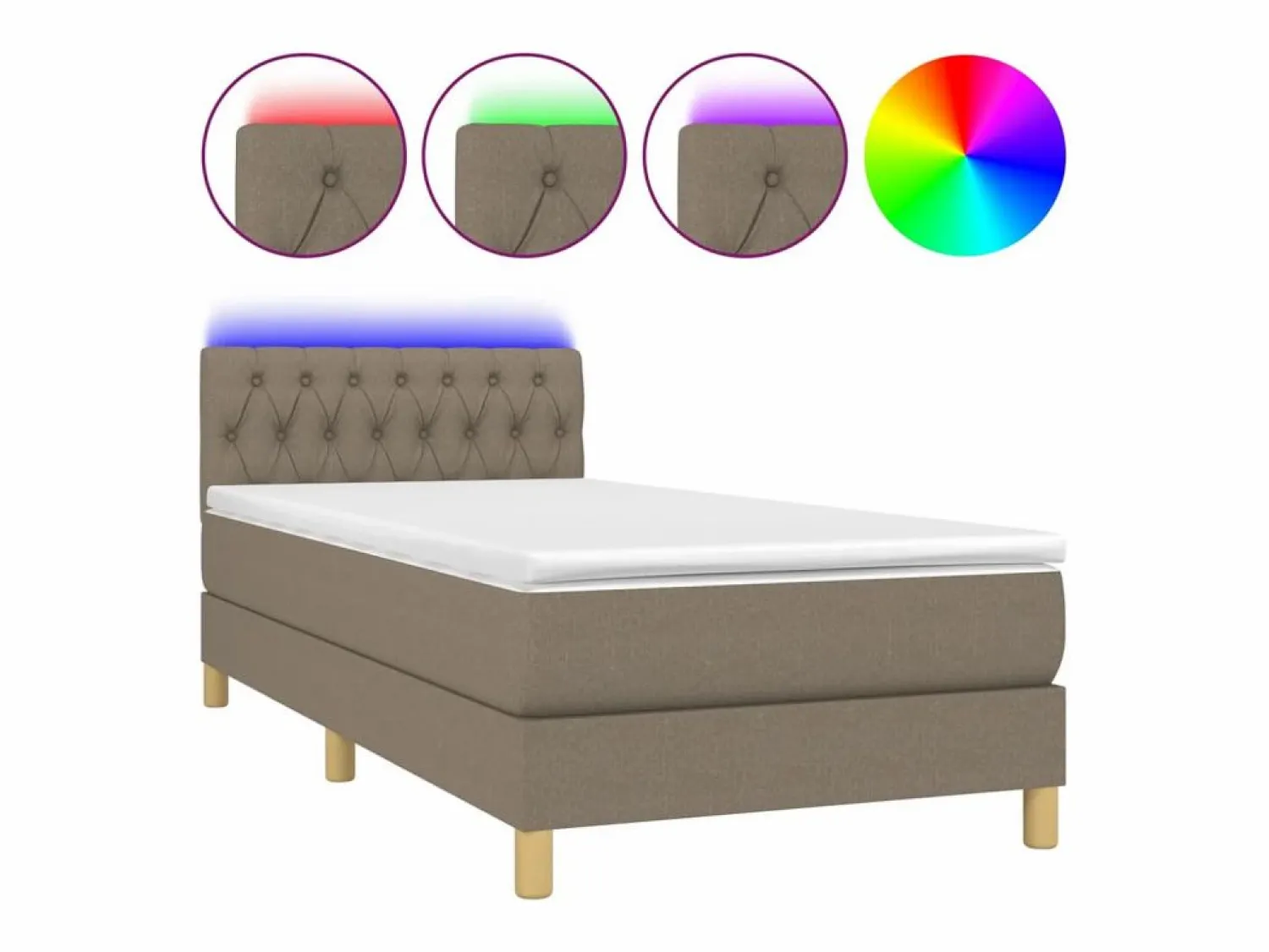 Clicnbuy Cama box spring con colchón LED tela gris taupe 90x190 cm