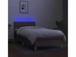 Clicnbuy Cama box spring con colchón LED tela gris taupe 90x190 cm