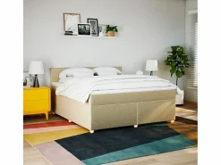 Clearance Clicnbuy Cama box spring con colchón tela color 180x200 cm Crema