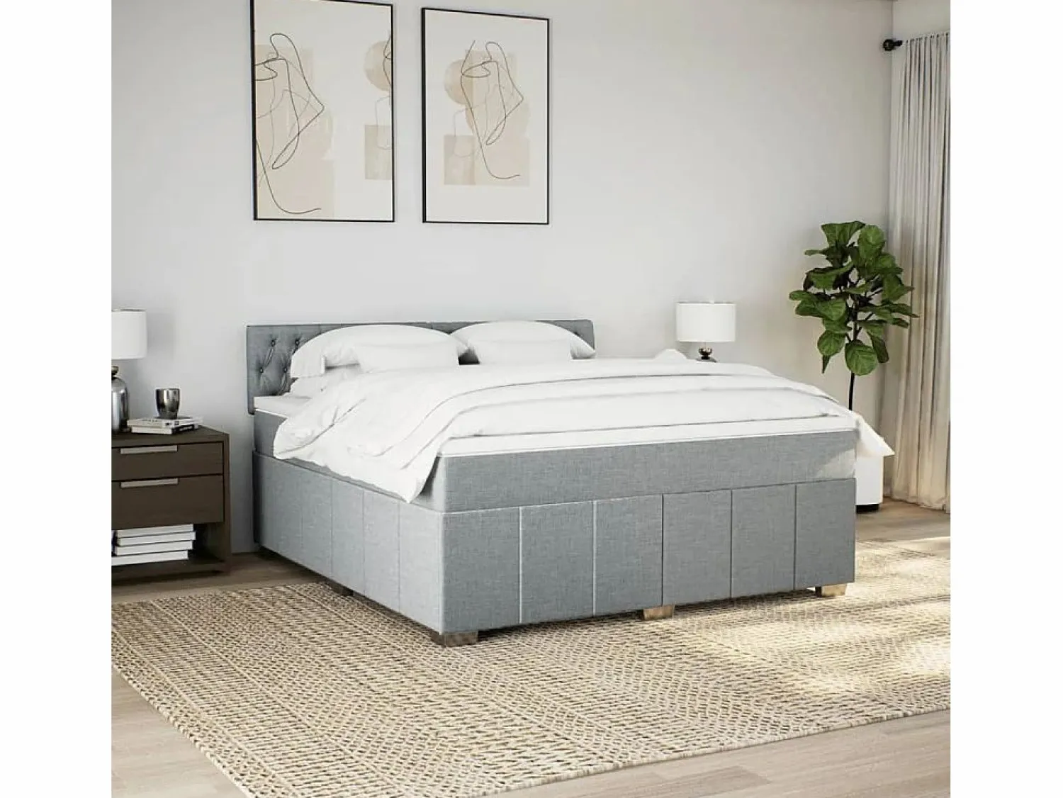 Clearance Clicnbuy Cama box spring con colchón tela claro 180x200 cm Gris