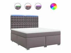 Clicnbuy Cama box spring con colchón cuero sintético 180x200 cm Gris