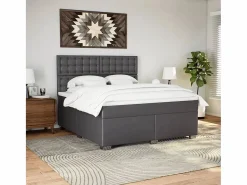 Clicnbuy Cama box spring con colchón cuero sintético 180x200 cm Gris