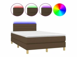 Cama box spring con colchón y LED tela marrón oscuro 120x200 cm Somier Tapizado