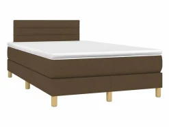 Cama box spring con colchón y LED tela marrón oscuro 120x200 cm Somier Tapizado