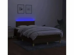 Cama box spring con colchón y LED tela marrón oscuro 120x200 cm Somier Tapizado