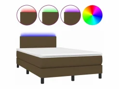 Online Cama box spring con colchón y LED tela marrón oscuro 120x190 cm Somier Tapizado