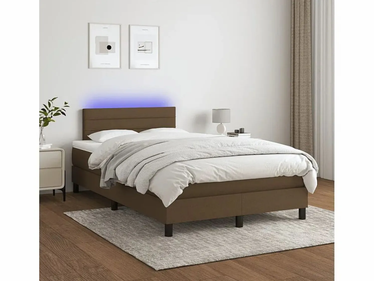 Outlet Cama box spring con colchón y LED tela marrón oscuro 120x190 cm Somier Tapizado