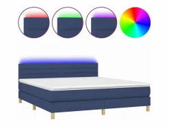 Clicnbuy Cama box spring con colchón y LED tela azul 180x200 cm