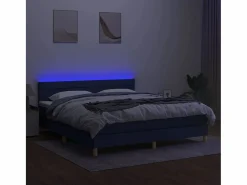 Clicnbuy Cama box spring con colchón y LED tela azul 180x200 cm