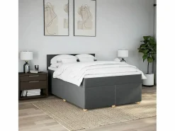Clicnbuy Cama box spring con colchón tela oscuro 160x200 cm