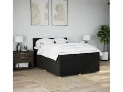 Clicnbuy Cama box spring con colchón tela 160x200 cm Negro