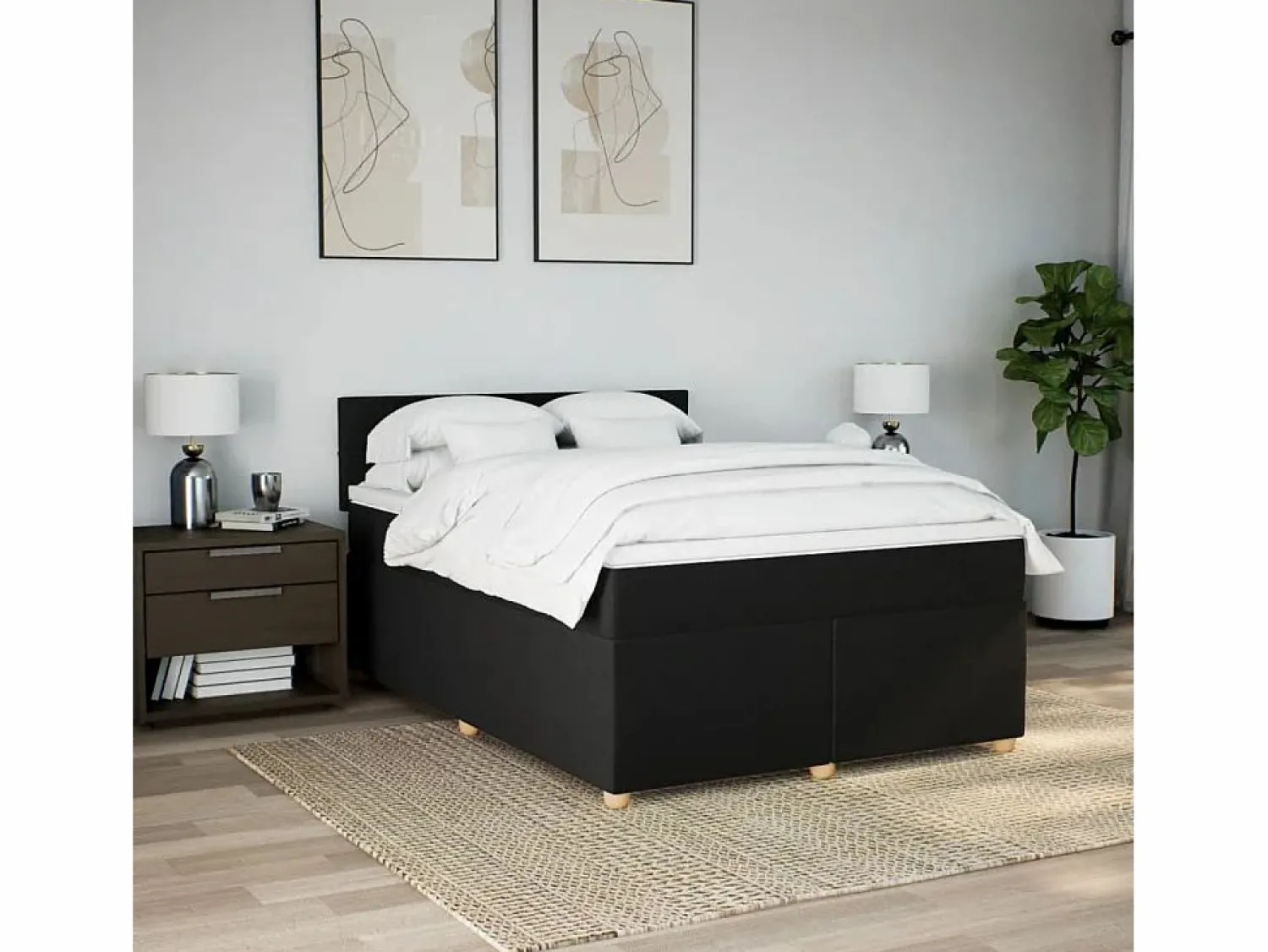 Clicnbuy Cama box spring con colchón tela 160x200 cm Negro