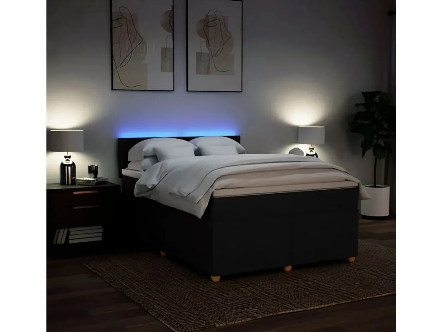 Clicnbuy Cama box spring con colchón tela 160x200 cm Negro