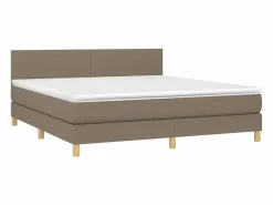 Best Cama box spring con colchón LED tela gris taupe 180x200 cm Somier - 180X200Cm