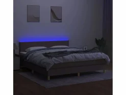 Best Cama box spring con colchón LED tela gris taupe 180x200 cm Somier - 180X200Cm