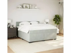 Clicnbuy Cama box spring con colchón terciopelo claro 180x200 cm Gris