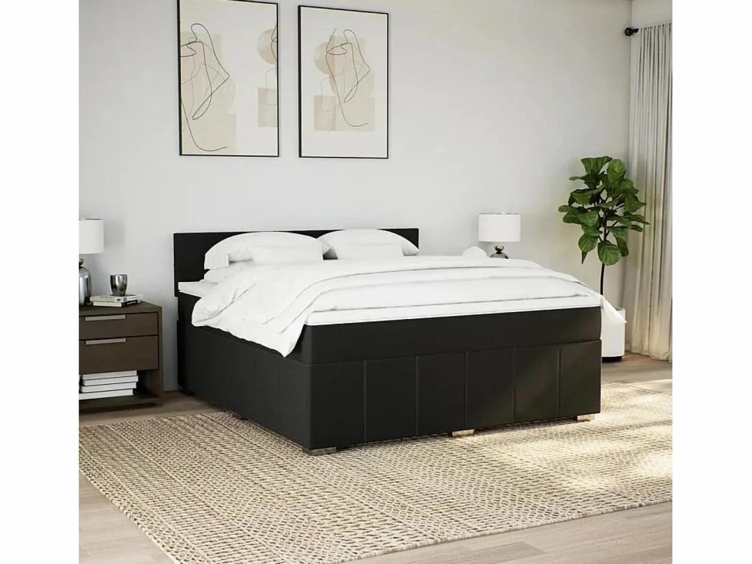 Hot Clicnbuy Cama box spring con colchón tela 180x200 cm Negro