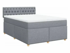 Clicnbuy Cama box spring con colchón tela claro 160x200 cm